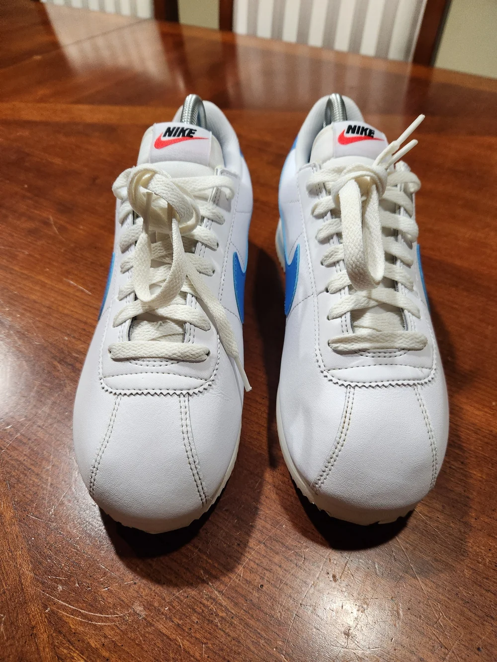 Nike Women's Classic Cortez Leather Sneakers - White/Blue Size 10 or 8.5 Men